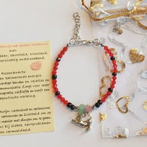 Armband Zilverkleurig/Rood, zwart, kat