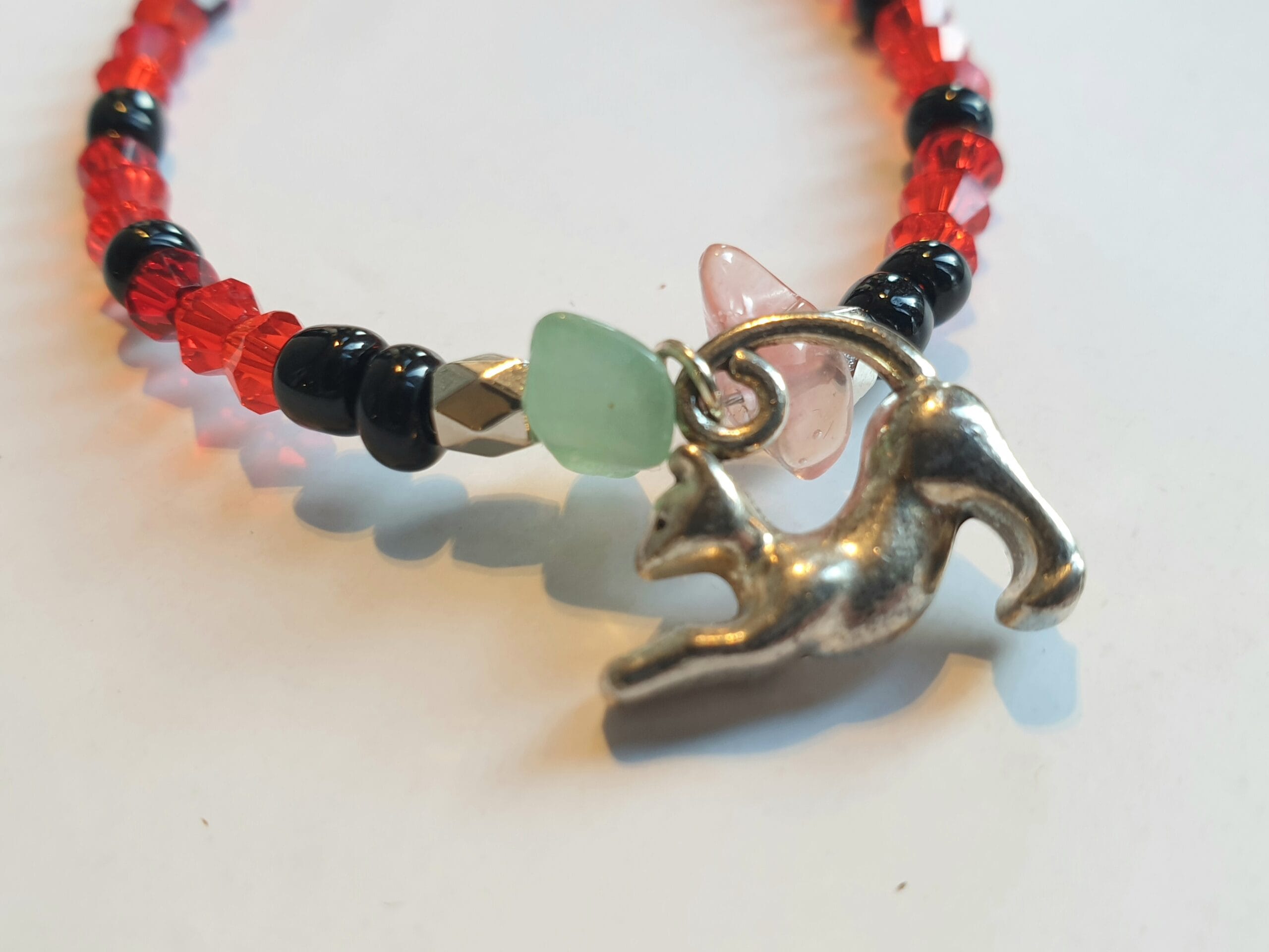 Armband Zilverkleurig/Rood, zwart, kat - Afbeelding 4