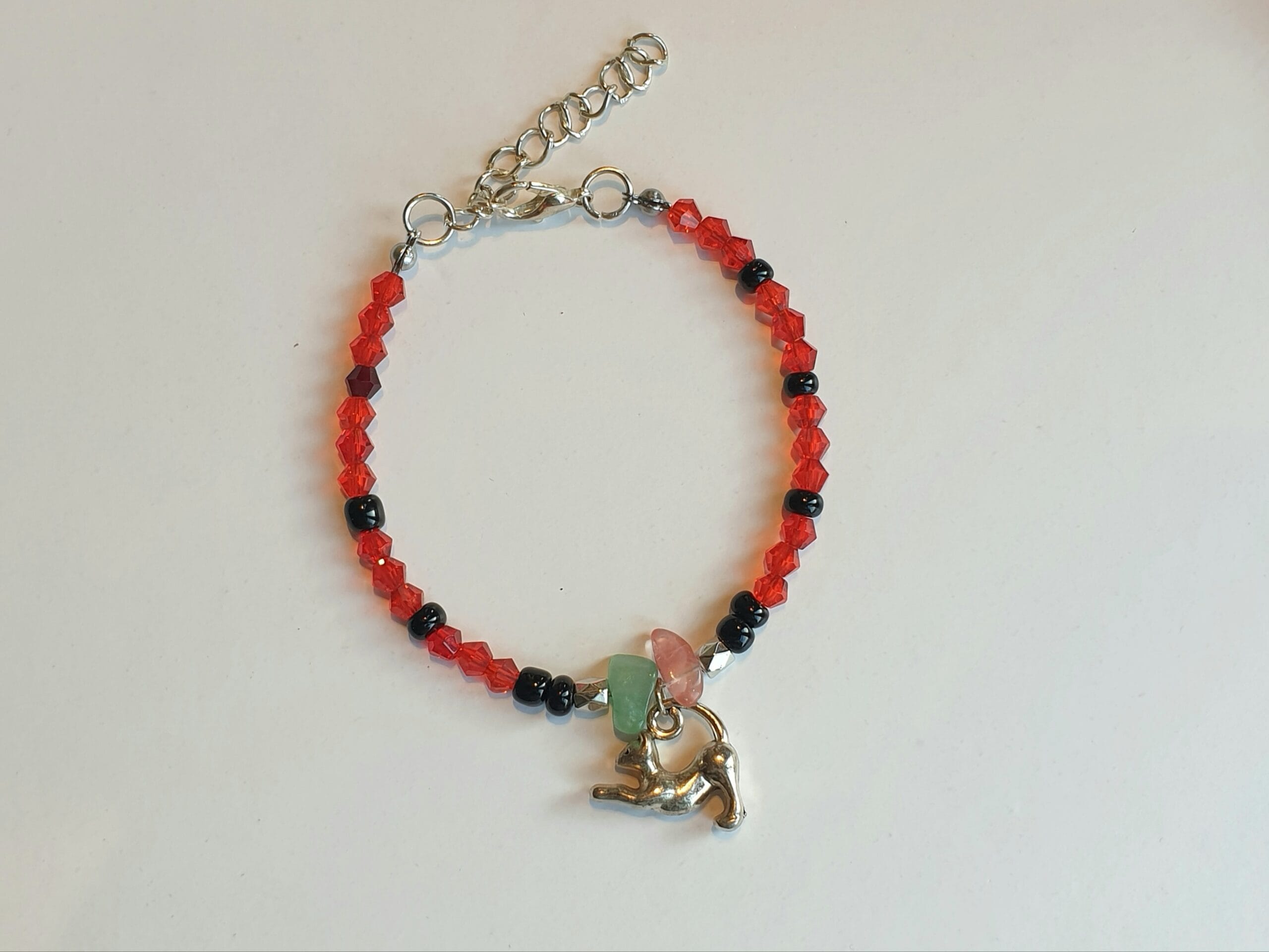 Armband Zilverkleurig/Rood, zwart, kat - Afbeelding 3