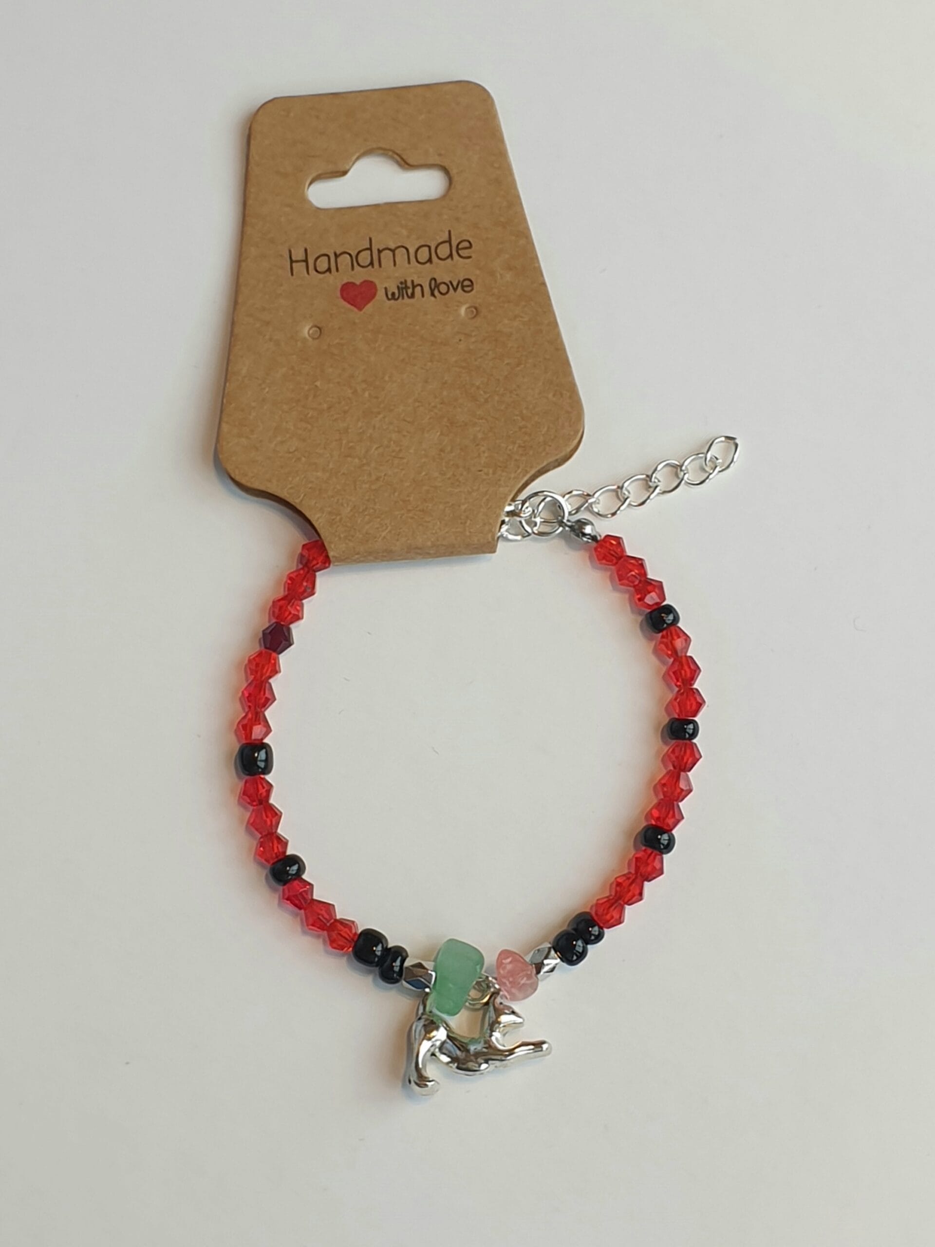 Armband Zilverkleurig/Rood, zwart, kat - Afbeelding 2