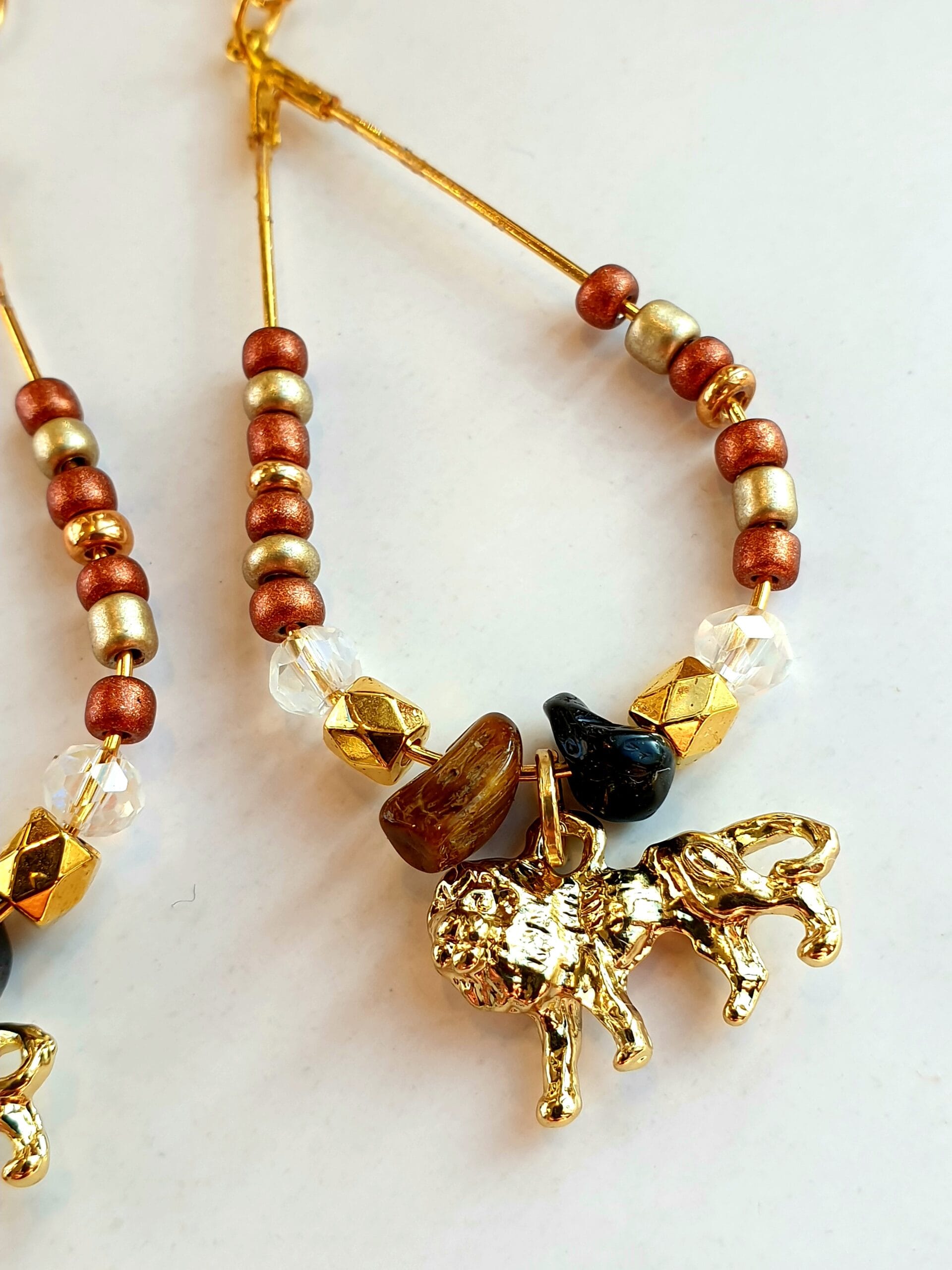 Oorbellen goudkleurig ovaal/ bruin, goudkleurig, leeuw - Afbeelding 4