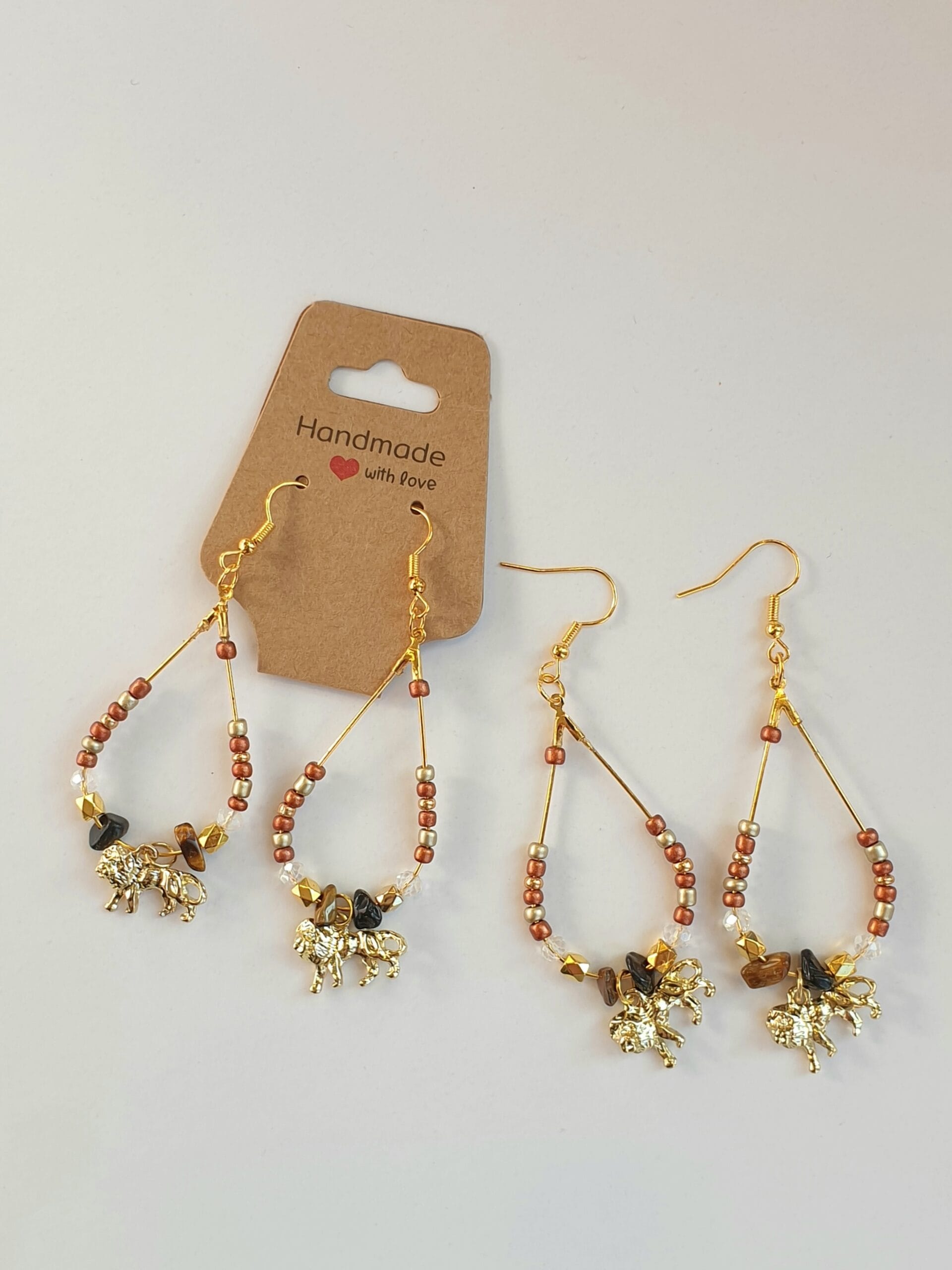 Oorbellen goudkleurig ovaal/ bruin, goudkleurig, leeuw - Afbeelding 3