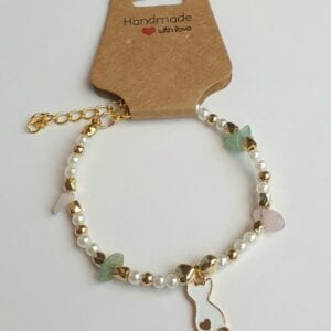 Armband Goudkleurig/ wit goudkleurige kat