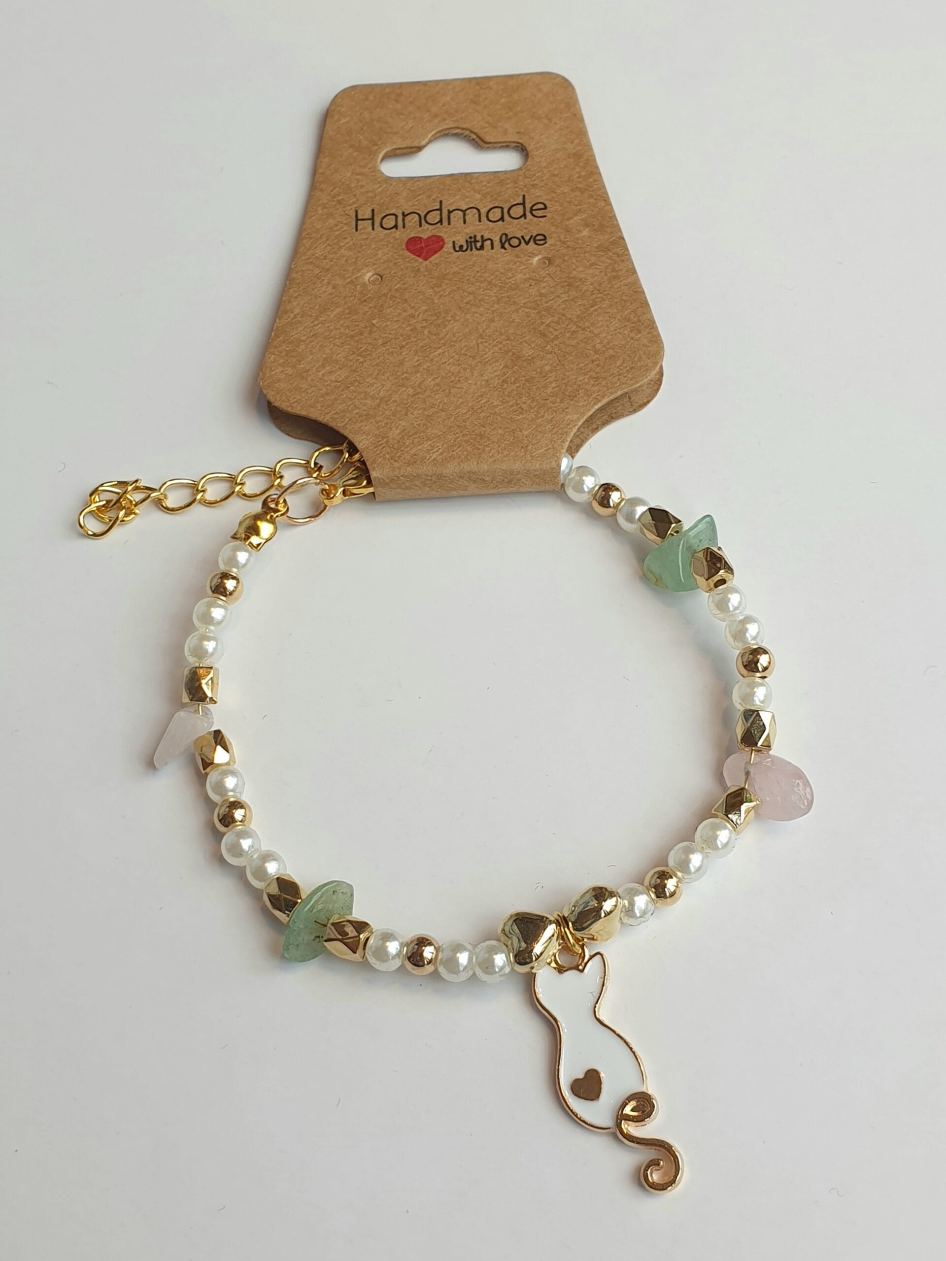 Armband Goudkleurig/ wit goudkleurige kat