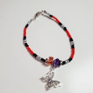 Armband rood/zwart en zilverkleurig Vlinder