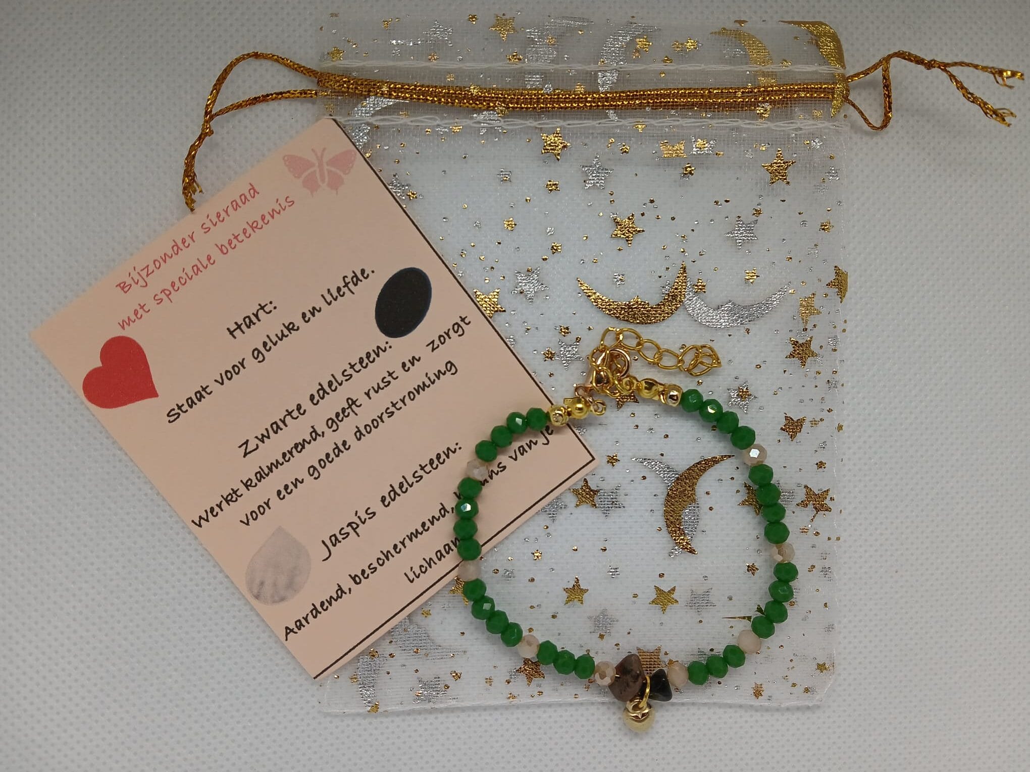 Armband Goudkleurig/groen hart