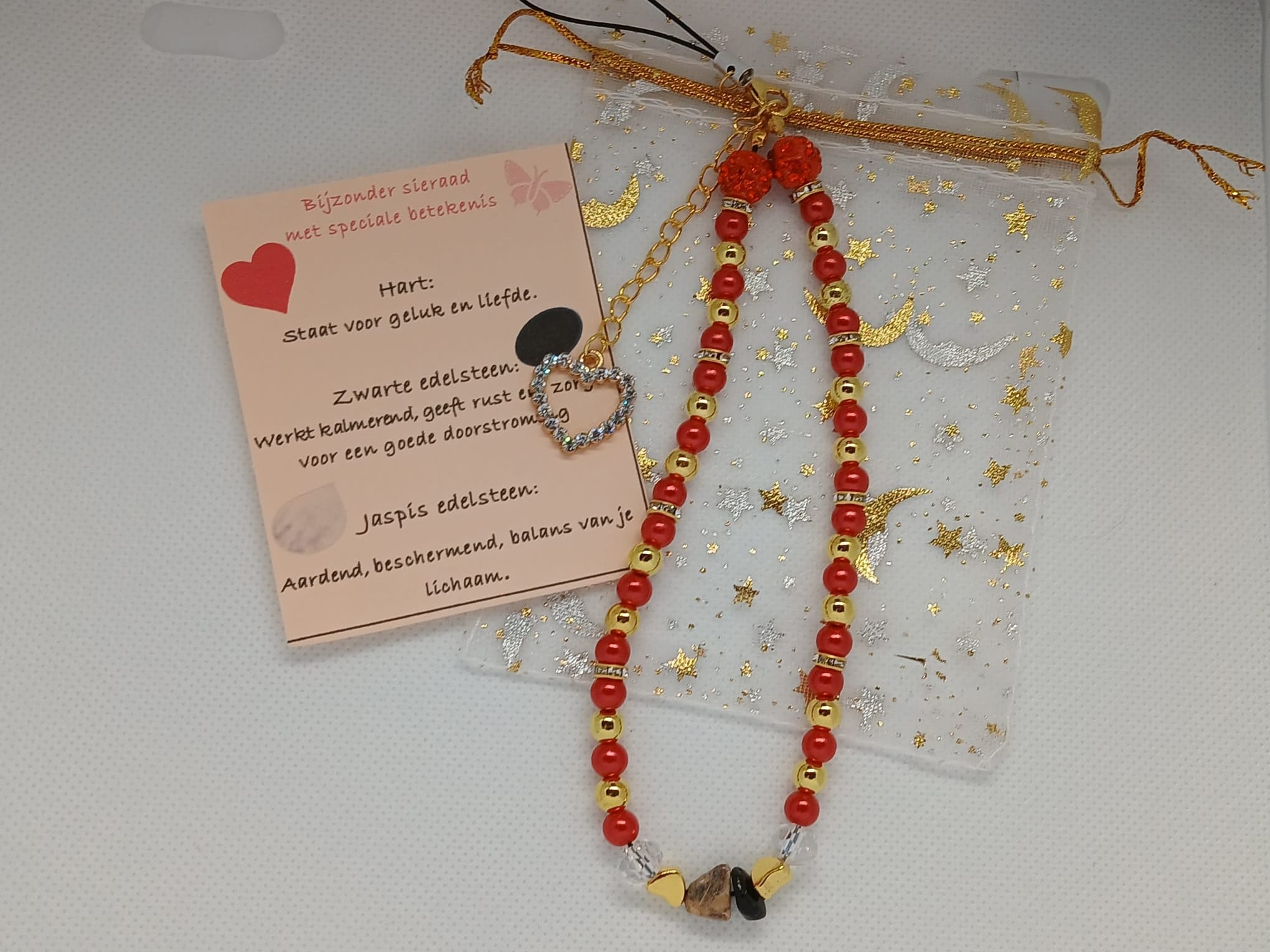 Telefoonsieraad Goudkleurig/Rood, goudkleurig, Hart