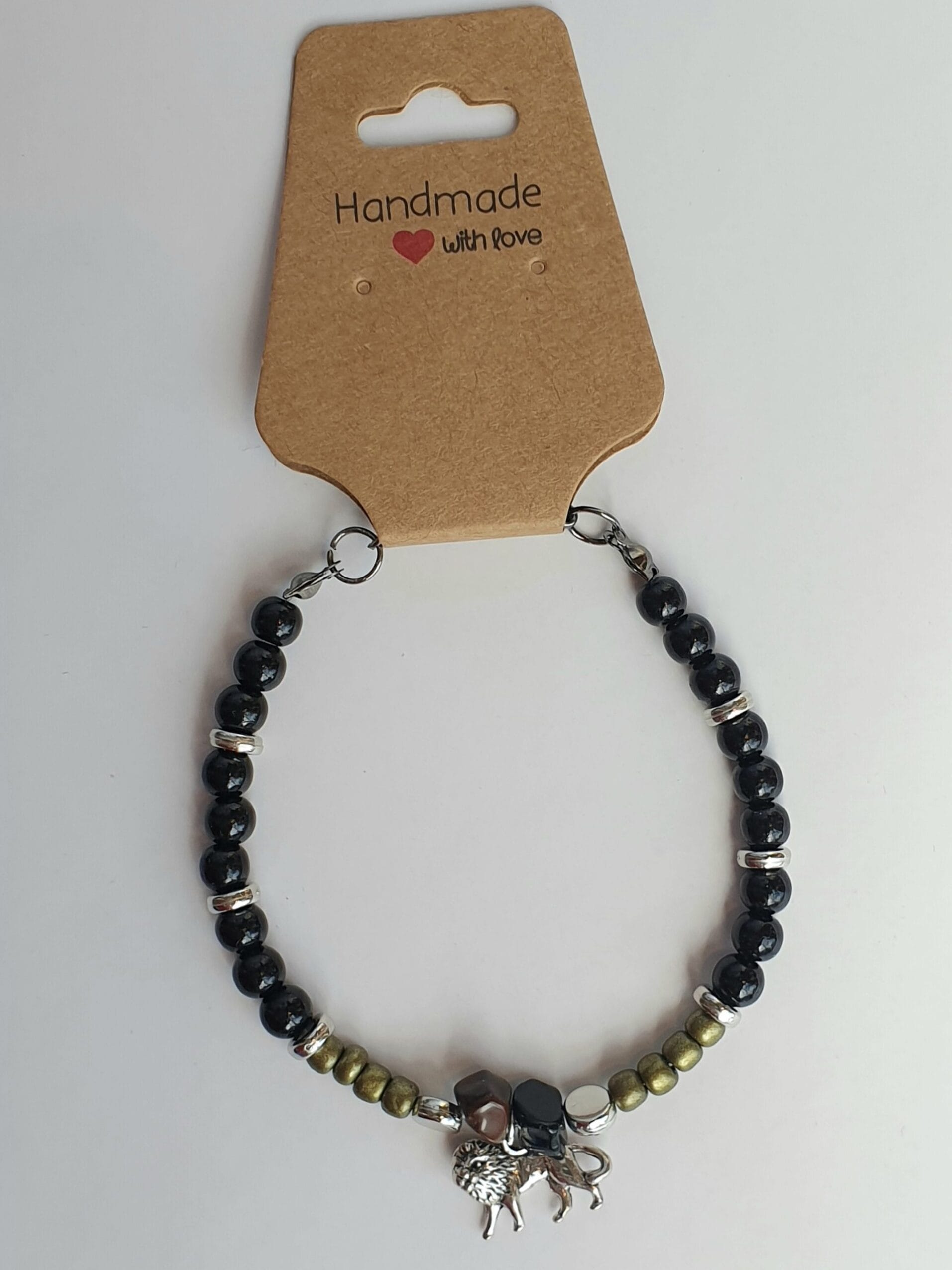 Armband heren zwart/zilverkleurig Leeuw