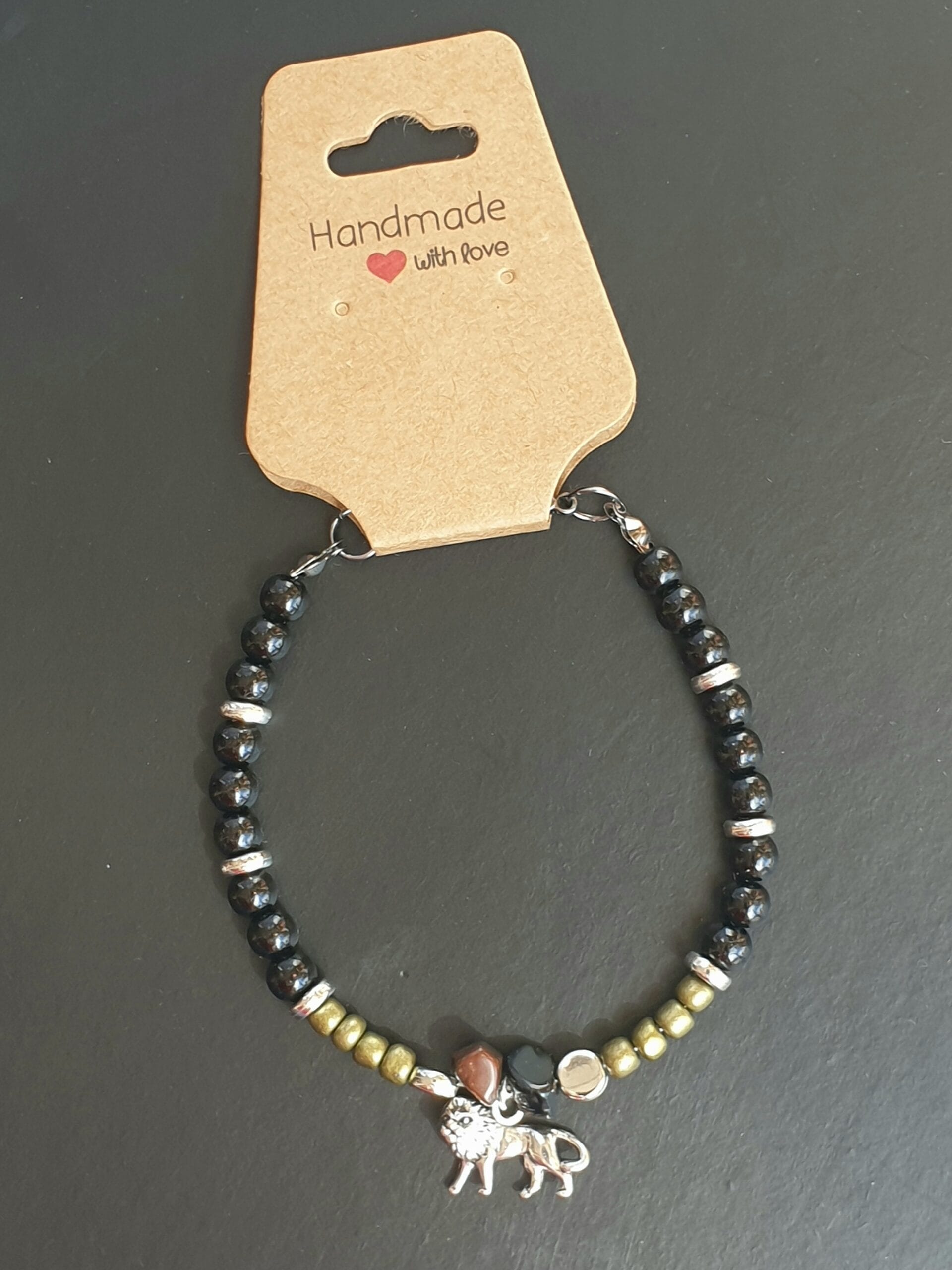 Armband heren zwart/zilverkleurig Leeuw - Afbeelding 2