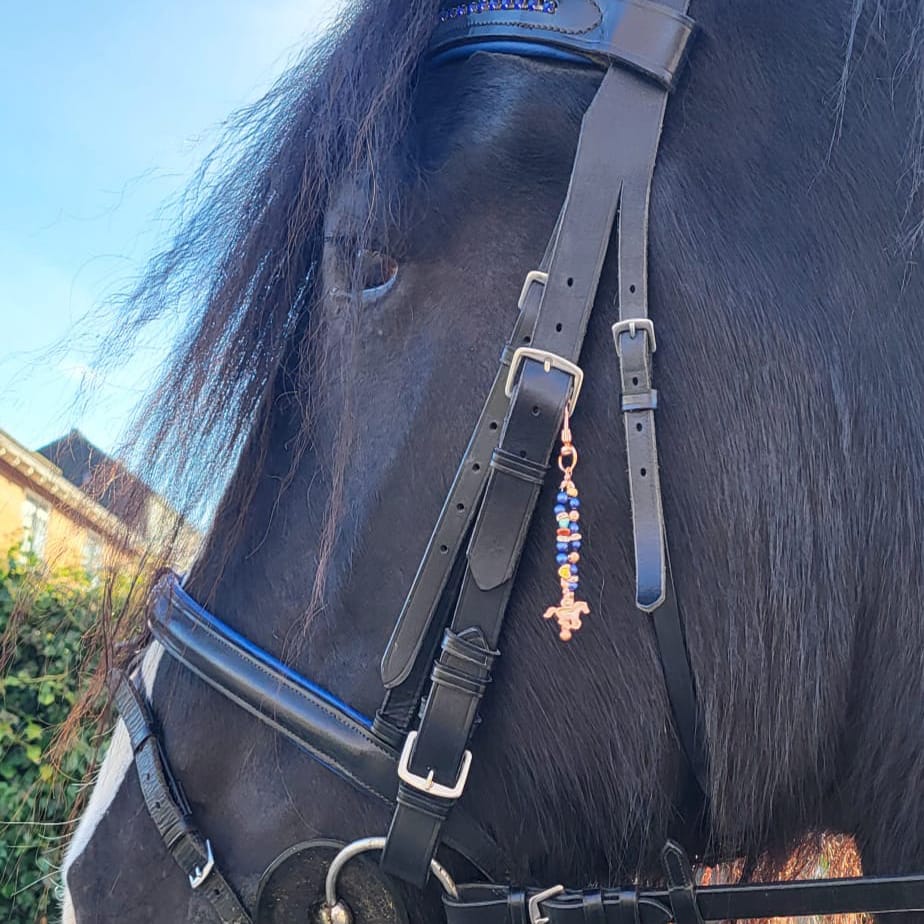 Hoofdstelsieraad paard/Rosékleurig , donkerblauwe parel kralen, rosékleurig paard - Afbeelding 5