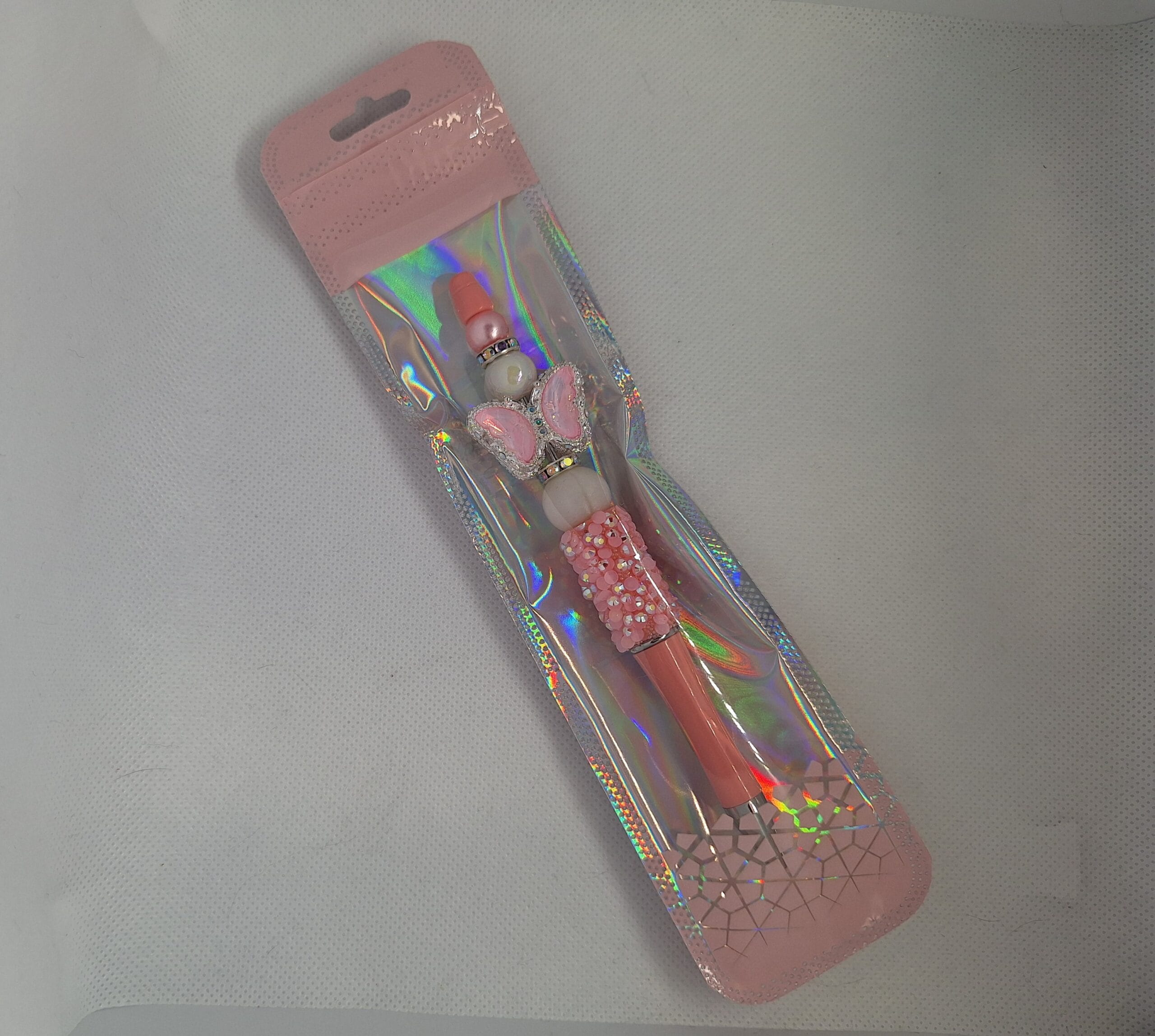 Handgemaakte luxe vlinderpen/ licht roze met steentjes - Afbeelding 4