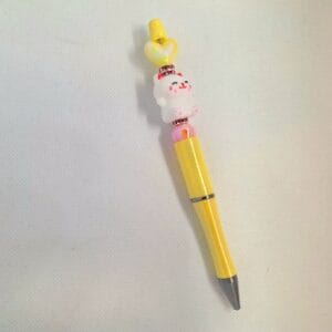 Handgemaakte luxe Kattenpen/ geel, roze, steentjes