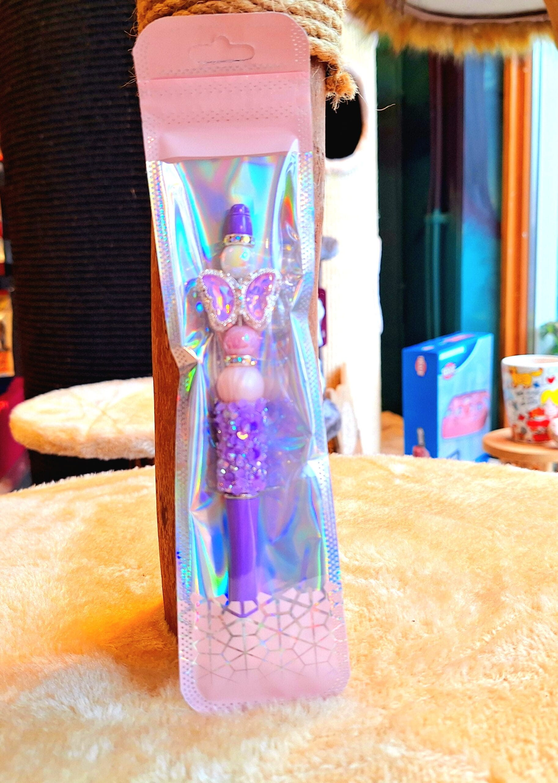 Handgemaakte luxe Harten pen/ Paars, parelmoer, steentjes - Afbeelding 5