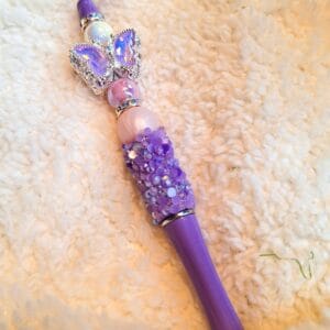 Handgemaakte luxe Harten pen/ Paars, parelmoer,  steentjes