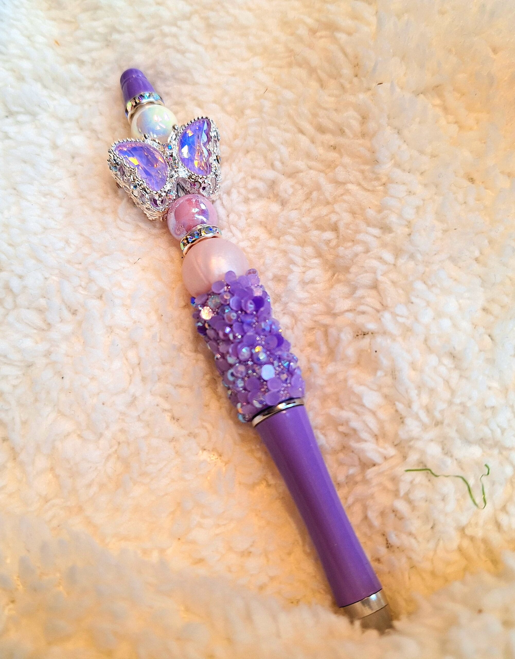 Handgemaakte luxe Harten pen/ Paars, parelmoer, steentjes