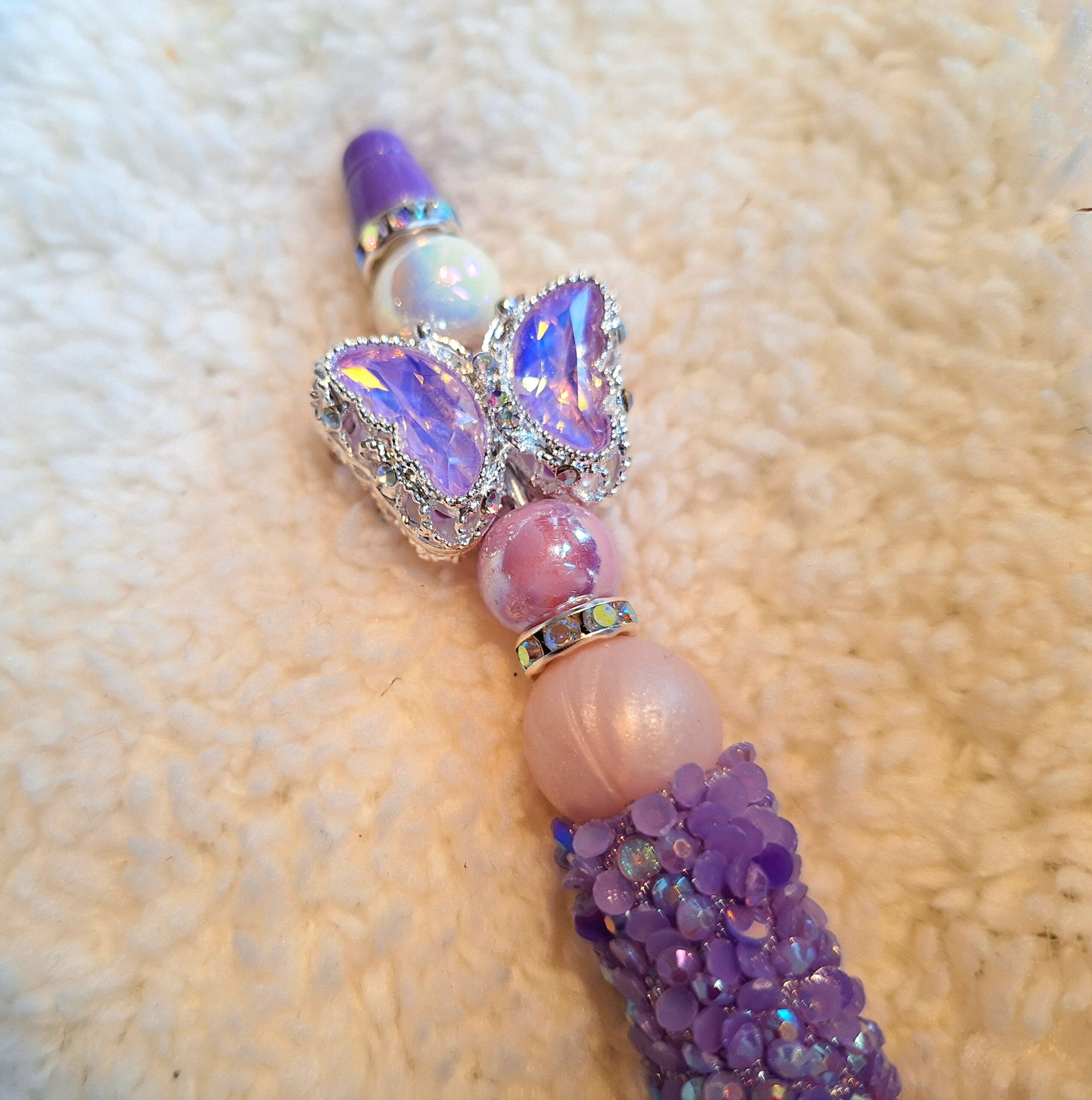 Handgemaakte luxe Harten pen/ Paars, parelmoer, steentjes - Afbeelding 3