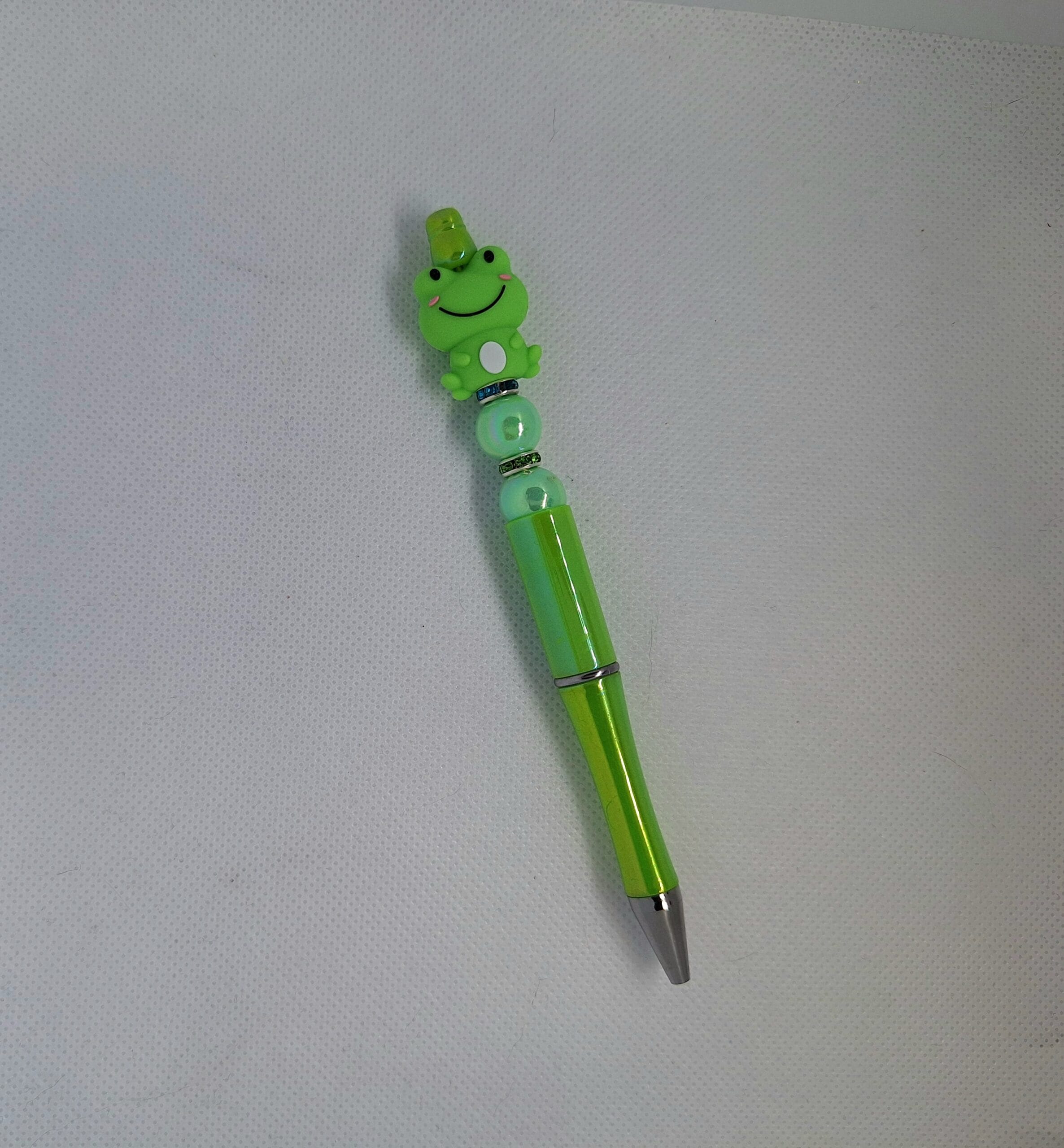 Handgemaakte luxe Kikker pen/ groen, parelmoer, steentjes - Afbeelding 4