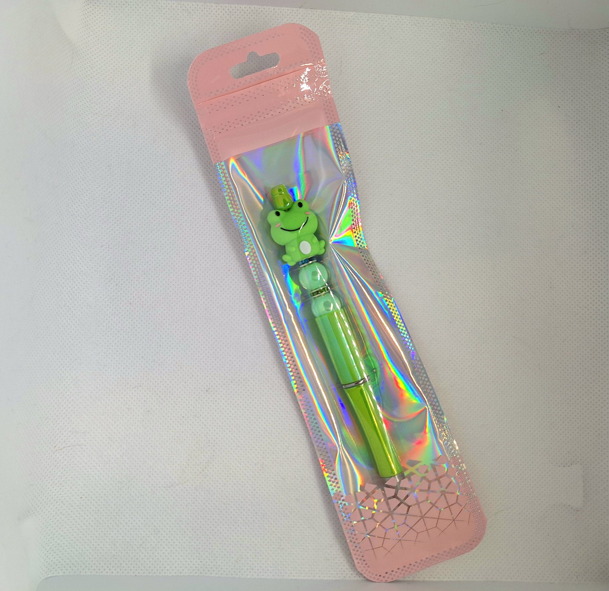 Handgemaakte luxe Kikker pen/ groen, parelmoer, steentjes - Afbeelding 3