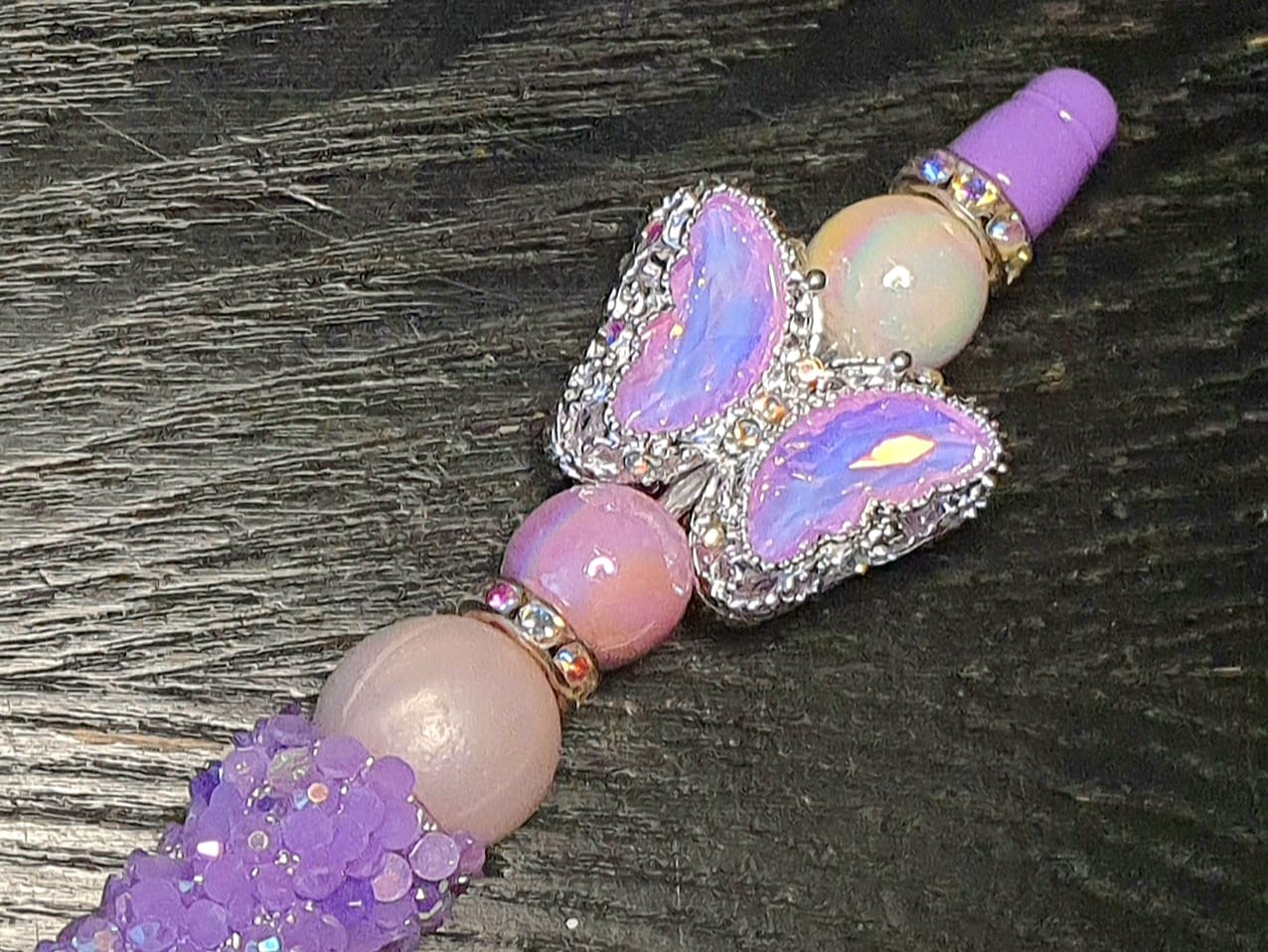 Handgemaakte luxe Harten pen/ Paars, parelmoer, steentjes - Afbeelding 6