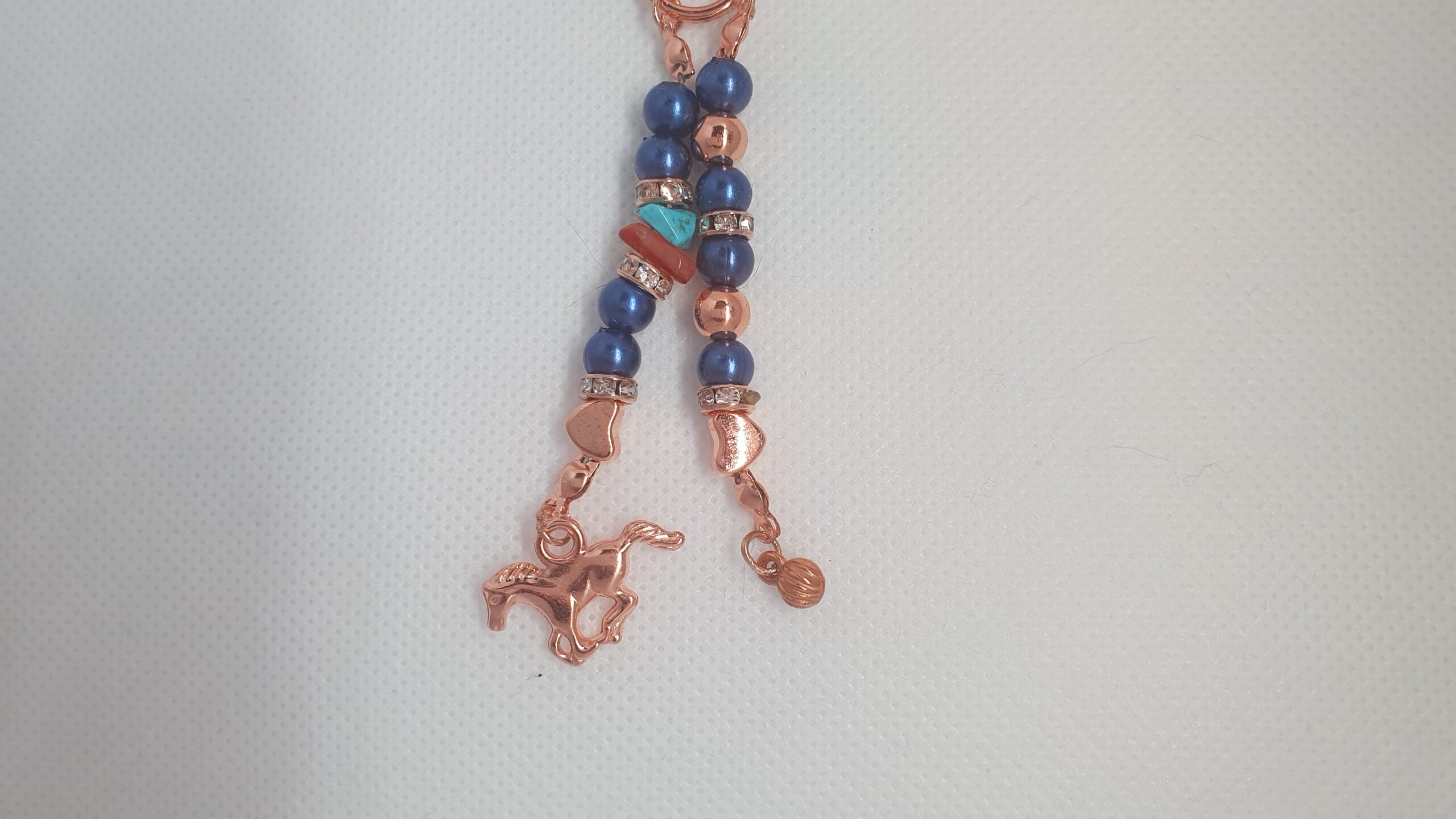Hoofdstelsieraad paard/Rosékleurig , donkerblauwe parel kralen, rosékleurig paard - Afbeelding 4