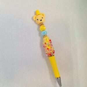 Handgemaakte luxe beren pen/Geel, glitterkralen, parelmoer kralen, steentjes