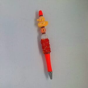 Handgemaakte luxe Eenden pen/,Oranje, geel, parelmoer, steentjes
