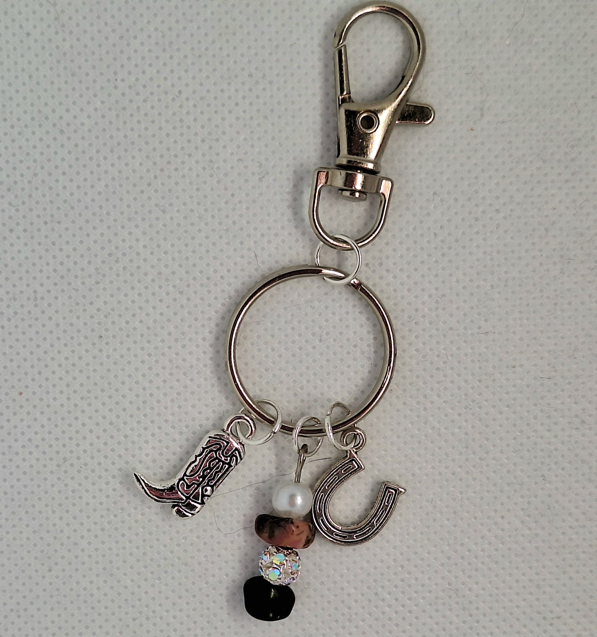 Geluks sleutelhanger zilverkleurig/ Hoefijzer zilverkleurig, witte parelkleurige en glitter kraal - Afbeelding 5