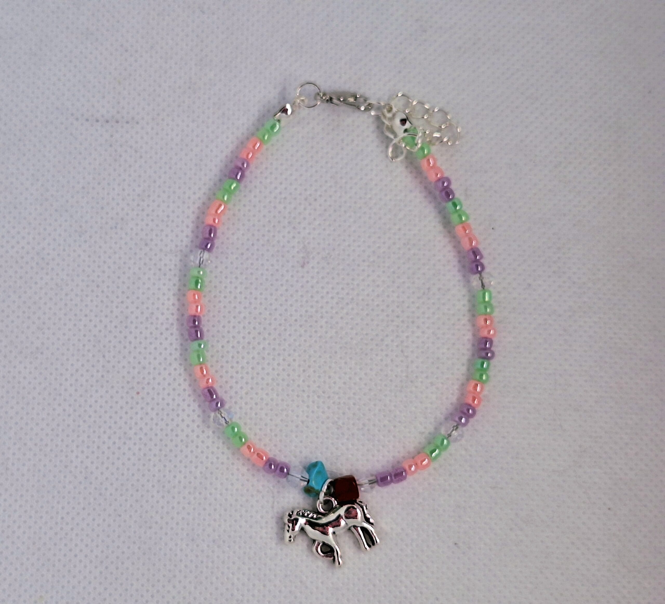 Enkelarmband Zilverkleurig paard/ zilverkleurig, zomerse tinten, roze, lila, groen - Afbeelding 8