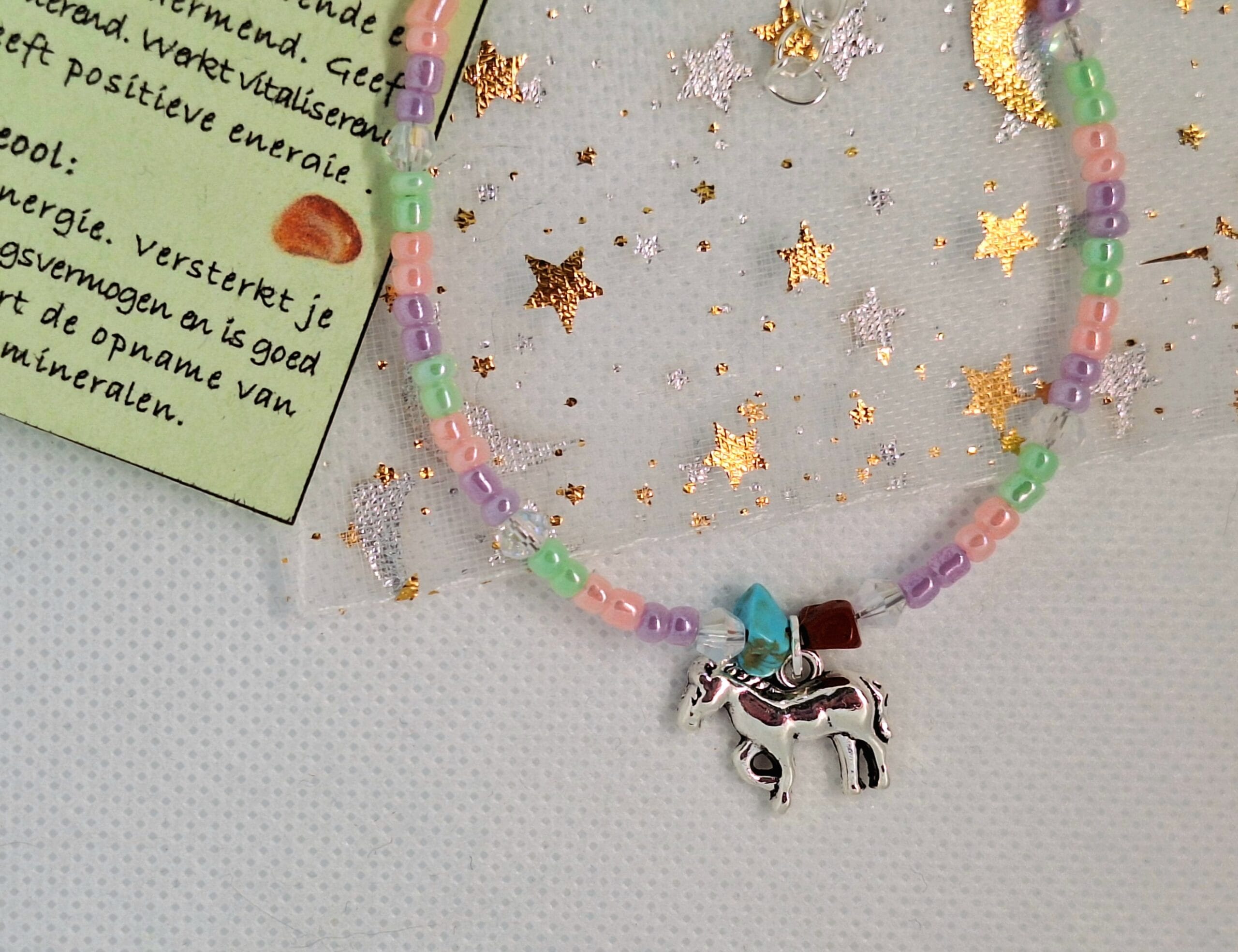 Enkelarmband Zilverkleurig paard/ zilverkleurig, zomerse tinten, roze, lila, groen - Afbeelding 5