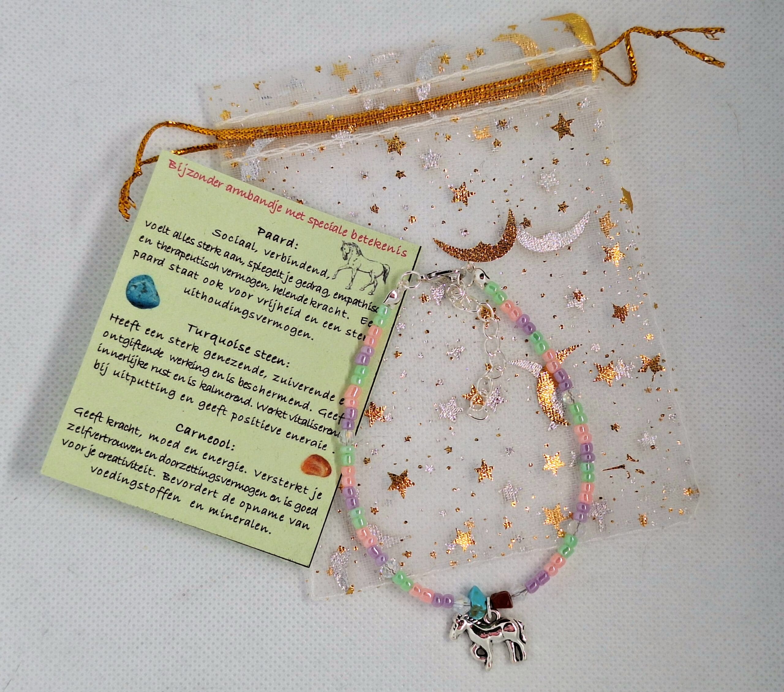 Enkelarmband Zilverkleurig paard/ zilverkleurig, zomerse tinten, roze, lila, groen - Afbeelding 2