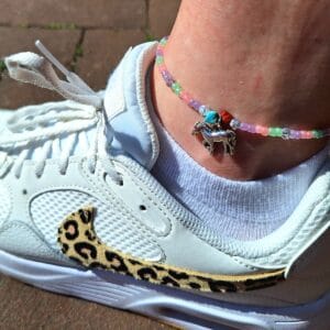 Enkelarmband Zilverkleurig paard/ zilverkleurig, zomerse tinten, roze, lila, groen