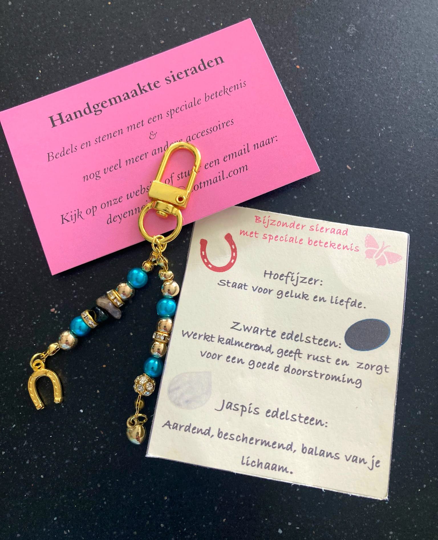 Hoofdstelsieraad geluk hoefijzer/Goudkleurig, Turquoise, goudkleurig - Afbeelding 2